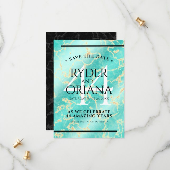 Reserva La Fecha Elegante 44° Aniversario Boda Turquesa (Anverso/Reverso In Situ)