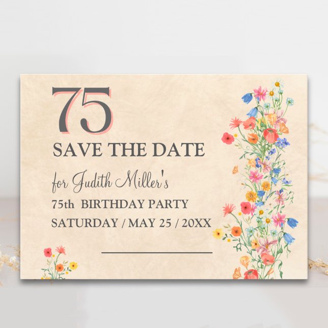 Reserva La Fecha Elegante 75 cumpleaños – Diseño de flores silvestr (Subido por el creador)