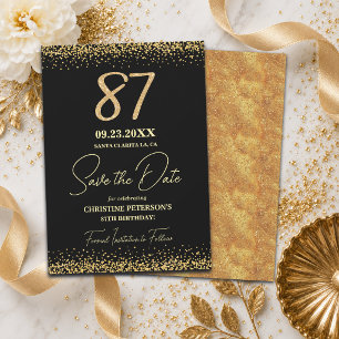 Reserva La Fecha Elegante 87 Cumpleaños Negro Oro Brillante