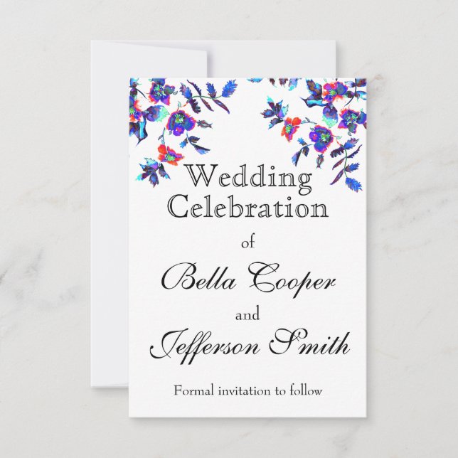 Reserva La Fecha Elegante acuarela azul floral (Anverso)