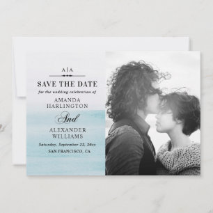 Reserva La Fecha Elegante acuarela azul pastel boda náutico