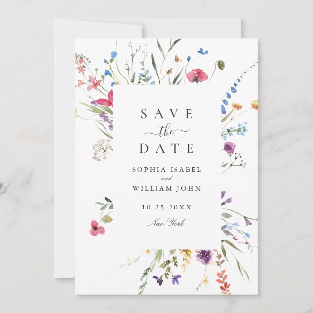Reserva La Fecha Elegante acuarela Boda de flores silvestres (Anverso)