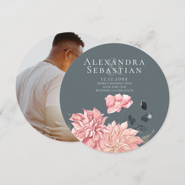 Reserva La Fecha Elegante acuarela Boda Floral Salvar La Fecha (Anverso / Reverso)