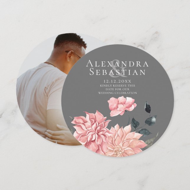Reserva La Fecha Elegante acuarela Boda Floral Salvar La Fecha (Anverso / Reverso)