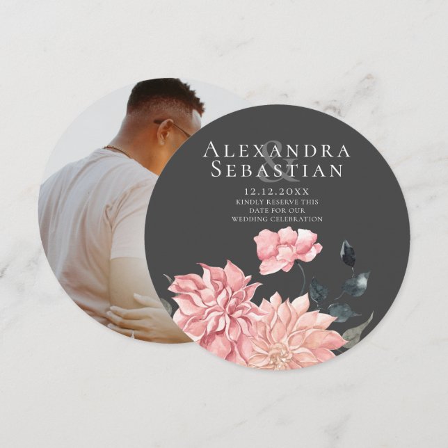 Reserva La Fecha Elegante acuarela Boda Floral Salvar La Fecha (Anverso / Reverso)