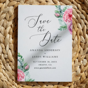 Reserva La Fecha Elegante acuarela boho rosa floral jardín boda