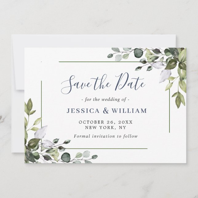 Reserva La Fecha Elegante acuarela Eucalyptus Boda Floral (Anverso)