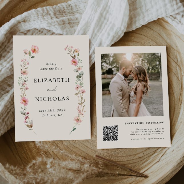 Reserva La Fecha Elegante acuarela Flora silvestre Boda Jardín (Subido por el creador)