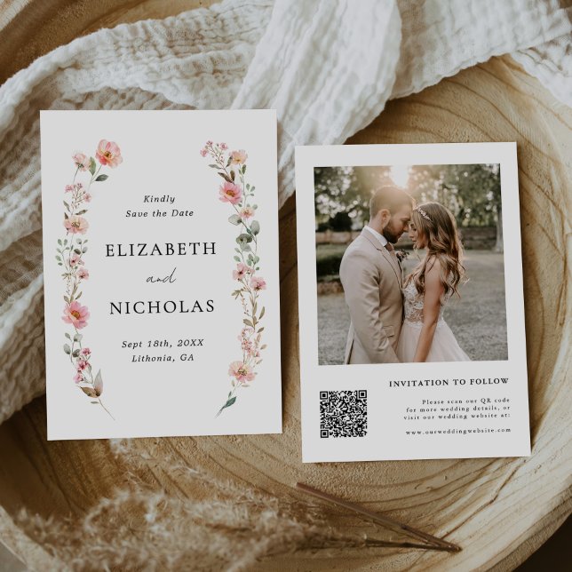 Reserva La Fecha Elegante acuarela Flora silvestre Boda Jardín (Subido por el creador)
