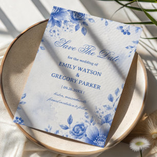 Reserva La Fecha Elegante Acuarela Floral Azul