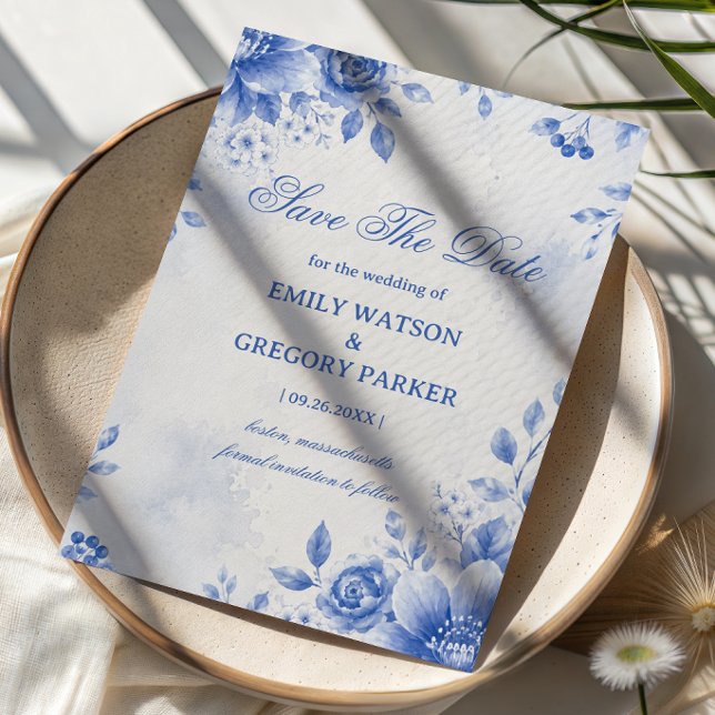 Reserva La Fecha Elegante Acuarela Floral Azul (Subido por el creador)