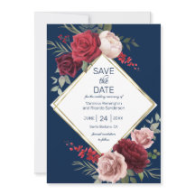 Elegante acuarela floral azul de la marina y borgo