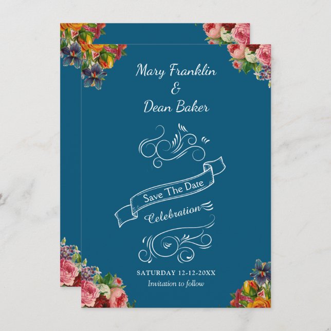 Reserva La Fecha Elegante acuarela Floral Boda Jardín (Anverso / Reverso)