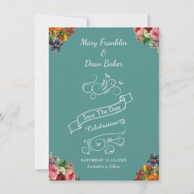 Reserva La Fecha Elegante acuarela Floral Boda Jardín (Anverso)