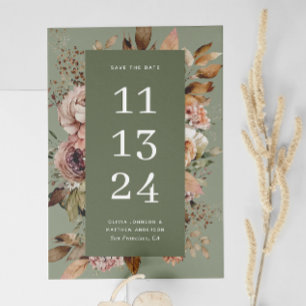 Reserva La Fecha Elegante acuarela floral pálido boda verde sabio