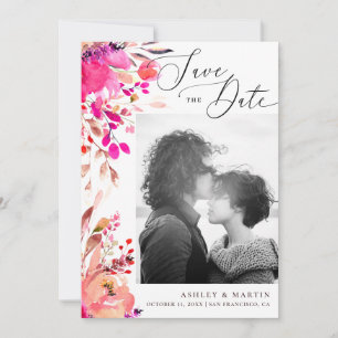 Reserva La Fecha Elegante acuarela floral rosa otoño boda de otoño