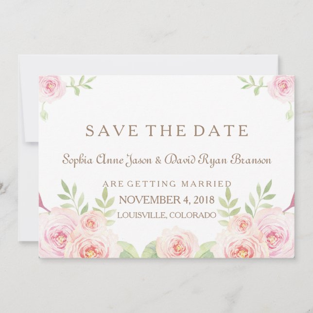 Reserva La Fecha Elegante acuarela Flores Boda SALVAR LA FECHA (Anverso)