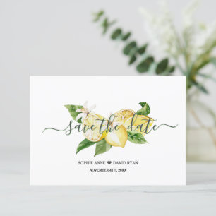 Reserva La Fecha Elegante acuarela Lemon Tropical Boda Script