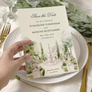 Reserva La Fecha Elegante acuarela Manor Garden Wedding