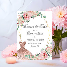 Reserva La Fecha Elegante acuarela Rosa Española Quinceañera Quince