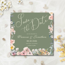 Elegante acuarela Sage Green Wildflowers Boda