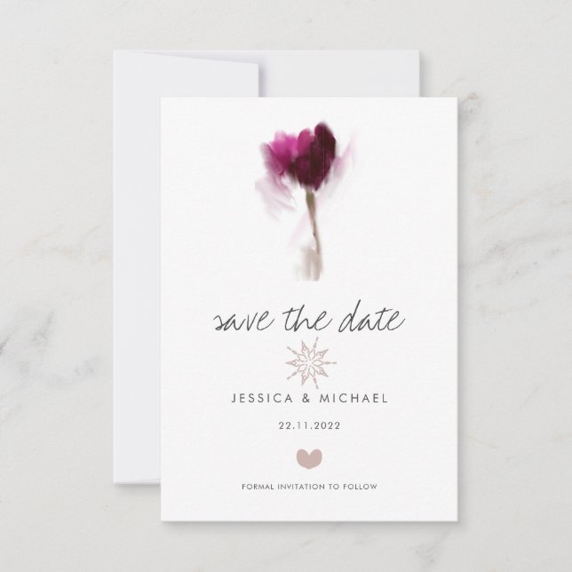 Reserva La Fecha Elegante acuarela Tulip Flower Heart Boda (Anverso)