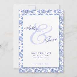 Reserva La Fecha Elegante Ahorro de Fecha de Boda Floral Azul