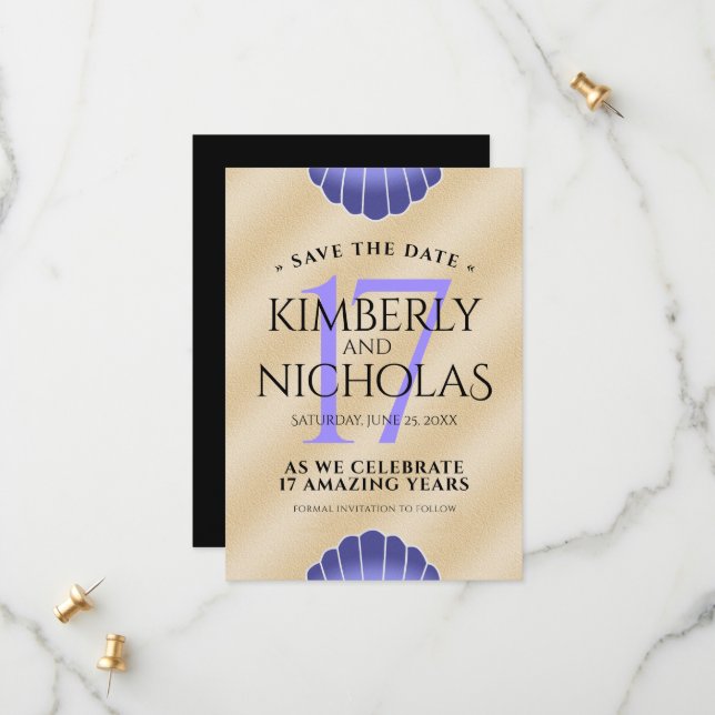 Reserva La Fecha Elegante aniversario Boda de 17 conchas (Anverso/Reverso In Situ)