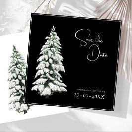 Reserva La Fecha Elegante árbol de Navidad nevado negro boda