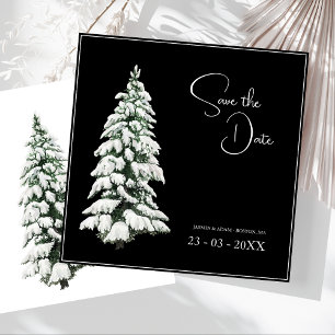 Reserva La Fecha Elegante árbol de Navidad nevado negro boda