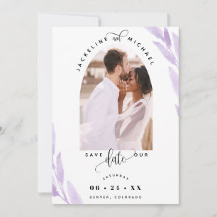 Reserva La Fecha Elegante arca fotográfica y Boda de hojas moradas
