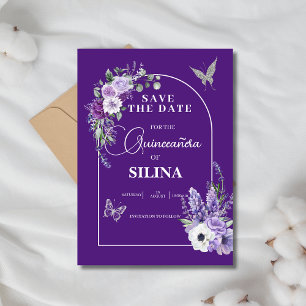 Reserva La Fecha Elegante Arco Floral Púrpura Lavanda Quinceañera