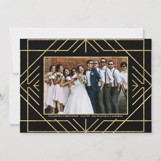 Reserva La Fecha Elegante Art Deco Gold Black Photo You (Anverso)
