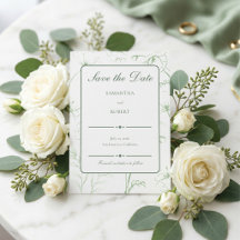 Elegante Arte de Línea Floral Verde Sabio Boda