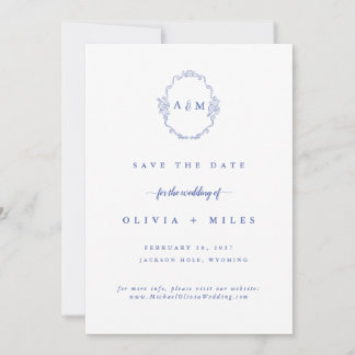 Reserva La Fecha Elegante Aviso de Boda Clásico Azul para Guardar l