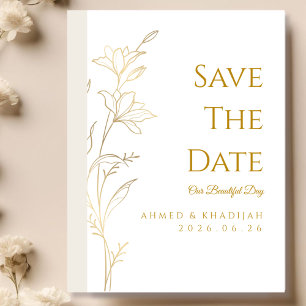 Reserva La Fecha Elegante Aviso de Boda Islámica de Oro para Guarda