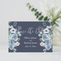 Elegante Azul Oscuro y Blanco Floral Script