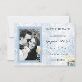 Reserva La Fecha Elegante azul y blanco Champagne Save the Date