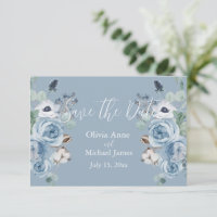 Elegante azul y blanco floral escritura Save The D