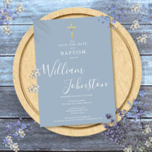 Elegante bautismo Christening Gold Cross Dusty Blu