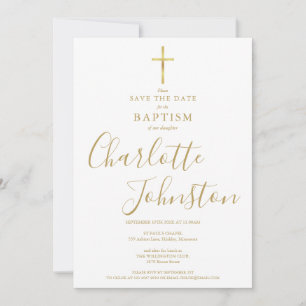 Reserva La Fecha Elegante bautismo Christening Gold Signature