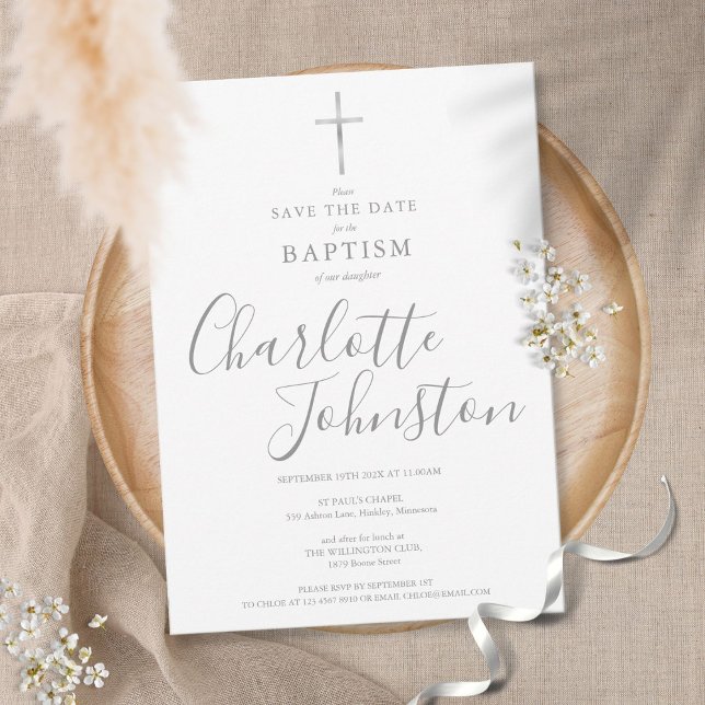 Reserva La Fecha Elegante bautismo Christening Silver Signature (Subido por el creador)