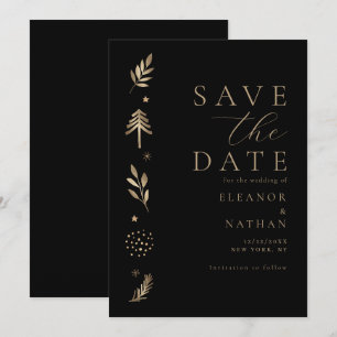 Reserva La Fecha Elegante Black and Gold Script vacaciones de invie