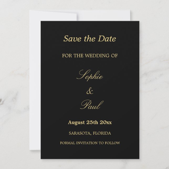 Reserva La Fecha Elegante Black Golden Beige Wedding Save the Date (Anverso)
