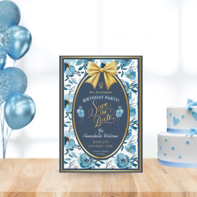 Reserva La Fecha Elegante Blue Floral White Surprise (Subido por el creador)