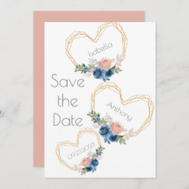 Reserva La Fecha Elegante Blue Gold Heart Floral Names Boda Save