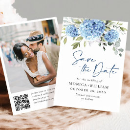 Reserva La Fecha Elegante Blue Hydrangea Boda código QR Foto