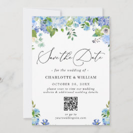 Reserva La Fecha Elegante Blue Hydrangea Greenery Photo Boda QR