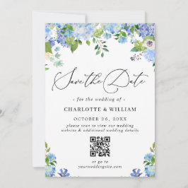 Reserva La Fecha Elegante Blue Hydrangea Greenery Photo Boda QR