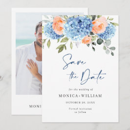 Reserva La Fecha Elegante Blue Hydrangea Rosas Rubor Boda Floral